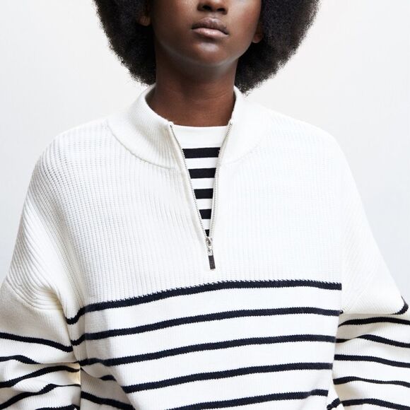 Mango Striped Sweater With Zip New - Picture 6 of 10